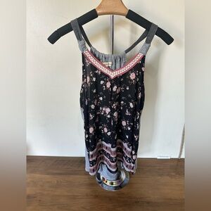 Floral Sleeveless Dress with Pink and Gray Accents